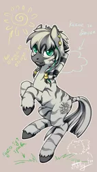 Size: 600x1060 | Tagged: artist:arctic-fox, braid, derpibooru import, earring, female, mare, oc, oc:patrick poe, piercing, russian, safe, solo, unofficial characters only, zebra