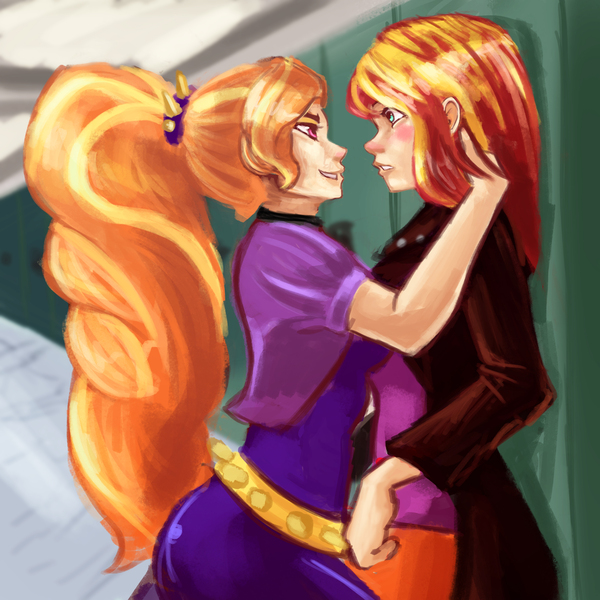 Size: 4000x4000 | Tagged: questionable, artist:checkerboardazn, derpibooru import, adagio dazzle, sunset shimmer, equestria girls, a-domme-gio, absurd resolution, adagio dazzle gets around, bad touch, female, femdom, femsub, image, jpeg, lesbian, molestation, shipping, submissive, subset, sunsagio