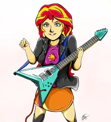 Size: 1220x1340 | Tagged: safe, artist:crescendolls187, derpibooru import, edit, sunset shimmer, equestria girls, flying v, guitar, solo