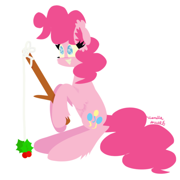 Size: 900x900 | Tagged: artist:vanillaswirl6, derpibooru import, holly, holly mistaken for mistletoe, pinkie pie, safe, simple background, solo, transparent background