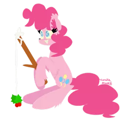 Size: 900x900 | Tagged: artist:vanillaswirl6, derpibooru import, holly, holly mistaken for mistletoe, pinkie pie, safe, simple background, solo, transparent background