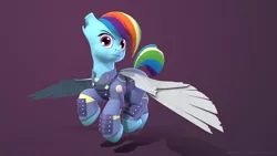 Size: 1920x1080 | Tagged: 3d, alternate timeline, amputee, apocalypse dash, artist:chronotrickle, augmented, clothes, crystal war timeline, derpibooru import, flight suit, flying, prosthetic limb, prosthetics, prosthetic wing, rainbow dash, safe, solo, the cutie re-mark