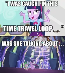 Size: 340x378 | Tagged: safe, derpibooru import, screencap, spike, twilight sparkle, twilight sparkle (alicorn), equestria girls, friendship games, the cutie re-mark, captain obvious, foreshadowing, image macro, impact font, map, meme