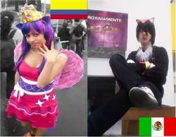 Size: 1024x793 | Tagged: artist:angie burgos, artist:brandonale, clothes, colombia, cosplay, costume, crossover, derpibooru import, flag, human, irl, irl human, mexico, photo, safe, shadow the hedgehog, sonic the hedgehog (series), twilight sparkle, twilight sparkle (alicorn)