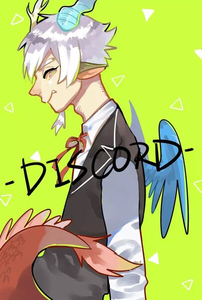 Size: 750x1112 | Tagged: safe, artist:kura, derpibooru import, discord, human, eared humanization, horned humanization, humanized, solo, tailed humanization, winged humanization