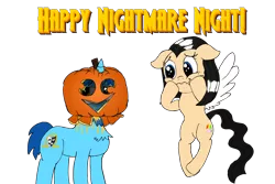 Size: 1920x1280 | Tagged: safe, artist:baratus93, derpibooru import, oc, oc:royal blue, oc:sky weaver, unofficial characters only, pegasus, pony, unicorn, fail, jack-o-lantern, nightmare night, simple background, transparent background