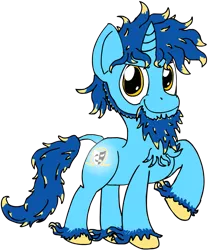 Size: 1105x1327 | Tagged: safe, artist:baratus93, derpibooru import, oc, oc:royal blue, unofficial characters only, classical unicorn, pony, unicorn, leonine tail, rainbow power, rainbow power-ified, simple background, solo, transparent background, unshorn fetlocks