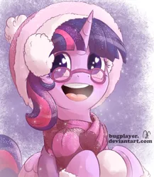 Size: 2000x2300 | Tagged: safe, artist:bugplayer, derpibooru import, twilight sparkle, twilight sparkle (alicorn), alicorn, pony, adorkable, boots, bugplayer is trying to murder us, clothes, cute, dork, earmuffs, female, glasses, hat, mare, scarf, snow, snowfall, solo, twiabetes, wingding eyes, winter