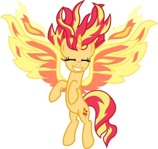 Size: 5906x5565 | Tagged: safe, artist:osipush, derpibooru import, sunset shimmer, ponified, alicorn, pony, my past is not today, absurd resolution, equestria girls ponified, fiery shimmer, fiery wings, fire, grin, happy, race swap, shimmercorn, simple background, smiling, solo, sunset phoenix, transparent background, vector