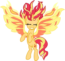 Size: 5906x5565 | Tagged: safe, artist:osipush, derpibooru import, sunset shimmer, ponified, alicorn, pony, my past is not today, absurd resolution, equestria girls ponified, fiery shimmer, fiery wings, fire, grin, happy, race swap, shimmercorn, simple background, smiling, solo, sunset phoenix, transparent background, vector