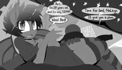 Size: 3200x1848 | Tagged: suggestive, artist:replica, derpibooru import, oc, oc:nolegs, unofficial characters only, anthro, bat pony, hylian, bribery, carrying, clothes, copypasta, cute, dialogue, grayscale, kneesocks, looking at you, meme, monochrome, navy seal copypasta, offscreen character, pov, shirt, socks, striped socks, the legend of zelda