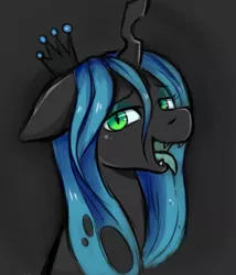 Size: 1301x1520 | Tagged: suggestive, artist:moozua, derpibooru import, queen chrysalis, changeling, changeling queen, bedroom eyes, bust, drool, female, floppy ears, looking at you, open mouth, portrait, solo, tongue out