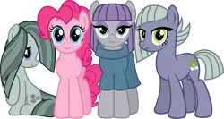 Size: 8559x4538 | Tagged: absurd resolution, artist:osipush, derpibooru import, female, limestone pie, marble pie, maud pie, pie sisters, pinkie pie, safe, siblings, simple background, sisters, smiling, transparent background, vector