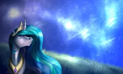 Size: 1600x960 | Tagged: artist:mylittleasspit, crying, derpibooru import, hoers, looking up, night, princess celestia, safe, solo