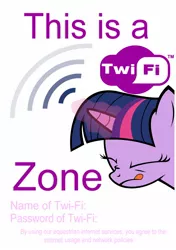 Size: 1032x1464 | Tagged: safe, artist:datbrass, artist:lightningdasher, derpibooru import, twilight sparkle, :p, eyes closed, frown, glowing horn, magic, magical unicorn access point, name pun, nose wrinkle, print, printable, pun, simple background, solo, tongue out, twi-fi, white background, wi-fi
