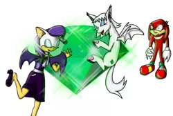 Size: 3299x2223 | Tagged: anthro, artist:xamitlu, crossover, derpibooru import, knuckles the echidna, master emerald, plantigrade anthro, ponified, rarity, rouge the bat, safe, simple background, sonicified, sonic the hedgehog (series), white background