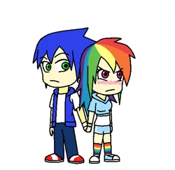 Size: 525x513 | Tagged: artist:cartoonartist95, chibi, clothes, converse, crossover, crossover shipping, cute, derpibooru import, female, human, humanized, interspecies, male, rainbow dash, safe, shipping, shoes, simple background, sonicdash, sonic the hedgehog, sonic the hedgehog (series), straight, white background