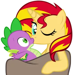 Size: 1470x1506 | Tagged: safe, artist:kuren247, artist:sulyo, artist:titanium-pony, derpibooru import, edit, vector edit, spike, sunset shimmer, pony, unicorn, blanket, female, kissing, love, male, shipping, straight, sunsetspike, vector, wink