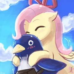 Size: 750x750 | Tagged: 30 minute art challenge, artist:lumineko, clothes, cosplay, costume, derpibooru import, disgaea, eyes closed, flonne, fluttershy, penguin, prinny, safe, solo