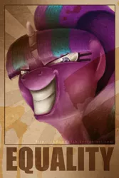 Size: 750x1125 | Tagged: artist:themoonfall, bloodshot eyes, derpibooru import, equality, evil grin, evil starlight, female, grin, mare, nightmare fuel, poster, propaganda, s5 starlight, safe, smiling, snaplight glimmer, solo, starlight glimmer, this will end in communism, this will end in gulag