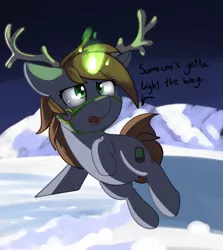 Size: 1879x2110 | Tagged: safe, artist:neuro, derpibooru import, oc, oc:littlepip, unofficial characters only, pony, unicorn, fallout equestria, fanfic, antlers, bridle, cute, fanfic art, female, glowing horn, harness bridle, lightbringer, mare, pipabetes, rudolph the red nosed reindeer, snow, solo, tack