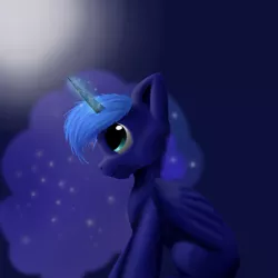 Size: 3000x3000 | Tagged: artist:striar, derpibooru import, magic, missing cutie mark, moon, princess luna, safe, sitting, solo