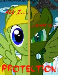 Size: 600x773 | Tagged: alicorn, alicorn oc, amputee, artist:kombatantchampion, augmented, cloudsdale, derpibooru import, oc, oc:braveheart, prosthetic limb, prosthetics, prosthetic wing, safe, solo, text, two sided posters, two sides, unofficial characters only