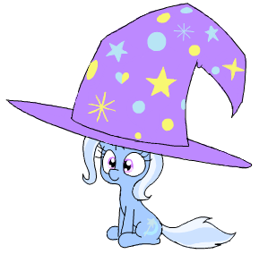 Size: 289x284 | Tagged: safe, artist:wafflecakes, derpibooru import, trixie, pony, unicorn, female, giant hat, hat, mare, simple background, solo