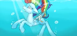 Size: 1006x477 | Tagged: air bubble, artist:161141, asphyxiation, bubble, derpibooru import, drowning, imminent death, rainbow dash, semi-grimdark, solo, underwater