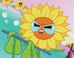 Size: 551x435 | Tagged: derpibooru import, discovery family logo, do princesses dream of magic sheep, flute, musical instrument, nightmare sunflower, not undertale, safe, screencap, sunflower