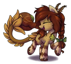 Size: 1114x1005 | Tagged: artist:spacechickennerd, augmented tail, derpibooru import, happy, oc, oc:herfst and harvest, original species, plant pony, safe, solo, tail mouth, unofficial characters only