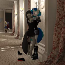 Size: 2500x2500 | Tagged: suggestive, artist:tahublade7, derpibooru import, applejack, octavia melody, rarity, vinyl scratch, anthro, plantigrade anthro, 3d, alcohol, armpits, blushing, boots, daz studio, drunk, drunktavia, feet, female, fishnets, food, lesbian, rarijack, scratchtavia, shipping, wine