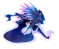 Size: 3000x2500 | Tagged: safe, artist:tsuukiusa, derpibooru import, princess luna, flying, rainbow power, rainbow power-ified, simple background, solo, transparent background