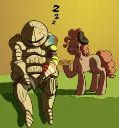 Size: 2815x3024 | Tagged: source needed, safe, artist:mistermech, derpibooru import, pinkie pie, crossover, dark souls, image, jpeg, onion knight, paint, painting, siegmeyer of catarina, siegward of catarina, sleeping