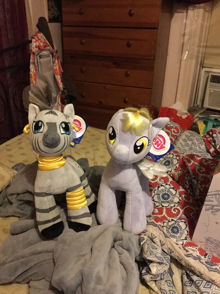 Size: 1536x2048 | Tagged: safe, derpibooru import, derpy hooves, zecora, pegasus, pony, zebra, build-a-bear, female, irl, mare, photo, plush derpy, plushie