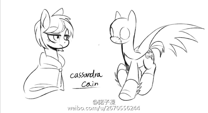 Size: 730x398 | Tagged: artist:joycetdoka, batgirl, cassandra cain, dc comics, derpibooru import, monochrome, ponified, safe