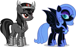 Size: 5000x3127 | Tagged: safe, artist:ladysugarsapphire, derpibooru import, king sombra, nightmare moon, alicorn, alternate hairstyle, blank flank, earth pony umbra, eyeshadow, female, image, makeup, male, missing accessory, missing cutie mark, missing horn, pegasus nightmare moon, png, queen umbra, rule 63, shipping, sombramoon, straight