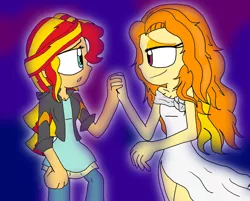 Size: 1392x1119 | Tagged: safe, artist:shonatabeata, derpibooru import, adagio dazzle, sunset shimmer, equestria girls, female, lesbian, shipping, sunsagio