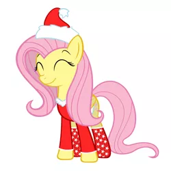 Size: 2200x2200 | Tagged: artist needed, bottomless, christmas, clothes, cute, derpibooru import, eyes closed, fluttershy, hat, partial nudity, safe, santa hat, shyabetes, simple background, socks, solo, sweater, sweatershy, white background