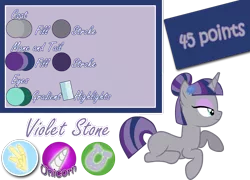 Size: 1840x1326 | Tagged: safe, artist:xebck, derpibooru import, oc, oc:violet stone, unofficial characters only, adoptable, adopted, blank flank, magical lesbian spawn, offspring, parent:maud pie, parents:twimaud, parent:twilight sparkle, reference sheet, simple background, solo, transparent background