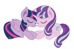 Size: 1024x681 | Tagged: safe, artist:dr-whiskey, derpibooru import, starlight glimmer, twilight sparkle, twilight sparkle (alicorn), alicorn, pony, eyes closed, female, lesbian, mare, shipping, twistarlight