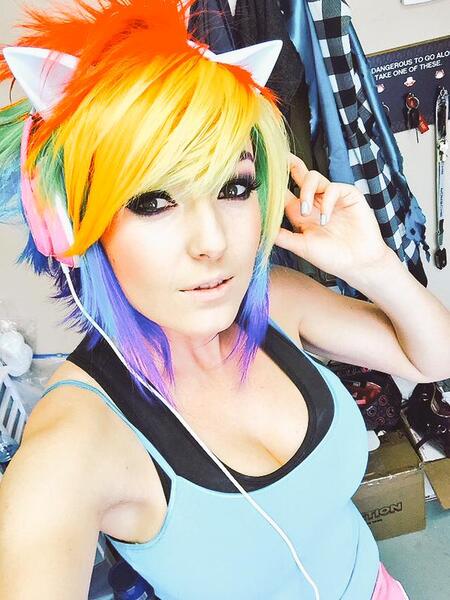 Size: 599x798 | Tagged: armpits, artist:jessica nigri, cleavage, clothes, cosplay, costume, derpibooru import, female, human, irl, irl human, jessica nigri, photo, rainbow dash, safe