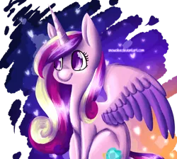 Size: 1024x916 | Tagged: artist:snowolive, derpibooru import, looking away, princess cadance, safe, sitting, smiling, solo, spread wings