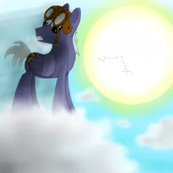 Size: 1400x1400 | Tagged: artist:weatherdragon, aviator goggles, cloud, derpibooru import, oc, oc:cruise control, safe, sun, turnabout storm, unofficial characters only