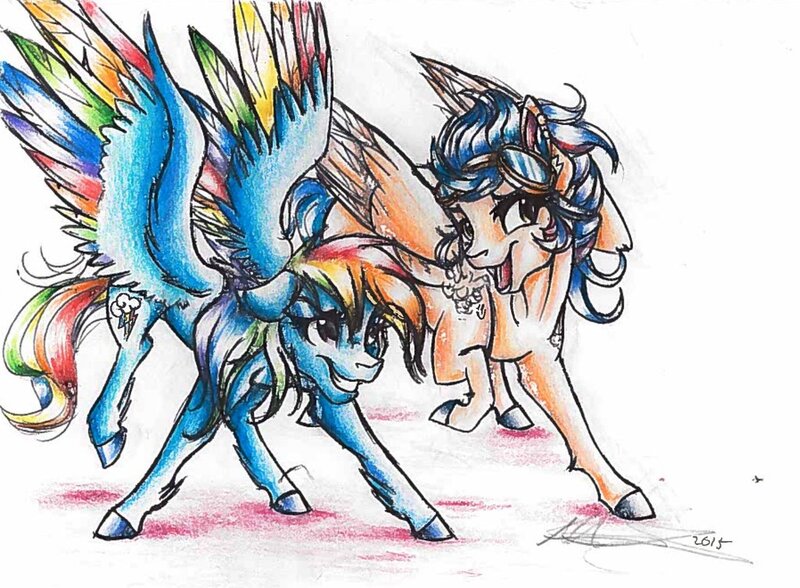 Size: 1024x753 | Tagged: safe, artist:alexacana, derpibooru import, indigo zap, rainbow dash, ponified, equestria girls, friendship games, equestria girls ponified, race, traditional art