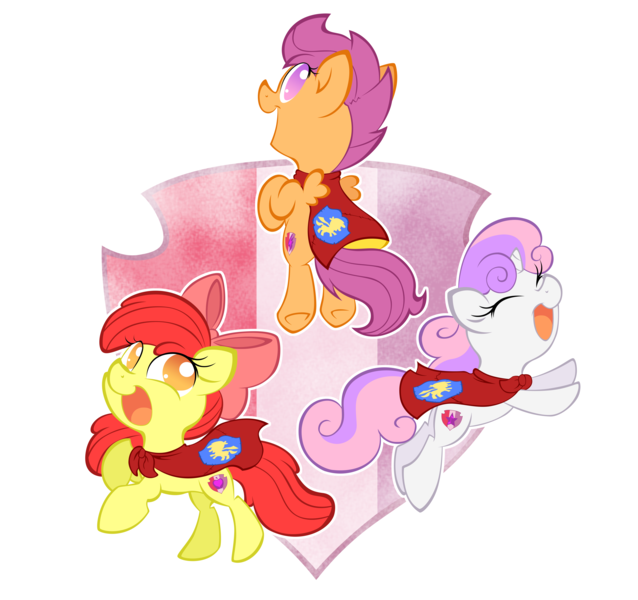 Size: 5384x5064 | Tagged: absurd resolution, apple bloom, artist:natsu714, cape, clothes, crusaders of the lost mark, cutie mark, cutie mark crusaders, derpibooru import, safe, scootaloo, simple background, sweetie belle, the cmc's cutie marks, transparent background