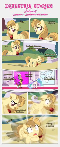 Size: 1919x4663 | Tagged: artist:estories, comic, comic:find yourself, derpibooru import, discord, oc, oc:alice goldenfeather, princess celestia, safe