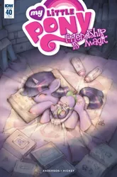 Size: 1054x1600 | Tagged: safe, artist:jennifer l. meyer, derpibooru import, idw, smarty pants, spike, twilight sparkle, spoiler:comic, spoiler:comic40, baby bottle, baby spike, blushing, book, book fort, comic cover, cuddling, cute, eyes closed, filly, filly twilight sparkle, heartwarming, mama twilight, pacifier, side, sleeping, smiling, snuggling, spikabetes, spike's egg, spikelove, twiabetes, weapons-grade cute, younger