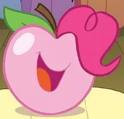 Size: 260x250 | Tagged: apple, apple pinkie, derpibooru import, food, idw, living apple, night of the living apples, open mouth, outfit catalog, pinkie pie, safe, smiling, solo, species swap, spoiler:comic, spoiler:comic32, what has science done