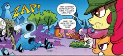 Size: 1391x637 | Tagged: safe, artist:andypriceart, derpibooru import, idw, apple bloom, applejack, big macintosh, granny smith, scootaloo, sweetie belle, earth pony, pony, umbrum, siege of the crystal empire, spoiler:comic, spoiler:comic37, cutie mark crusaders, faic, female, filly, foal, magic, male, official comic, stallion, war face